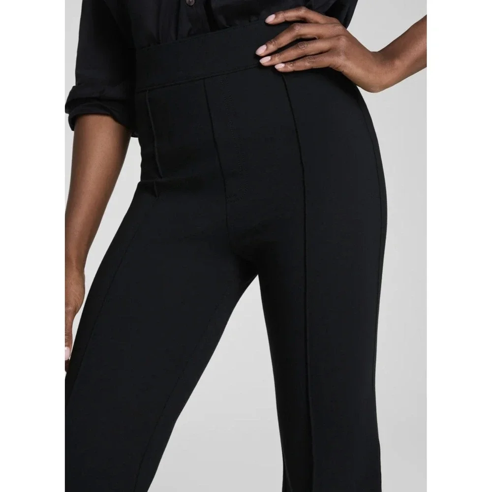 SPANX PerfectFit Ponte Flare Pants L Petite Black High Rise Pull On Trousers NWT
